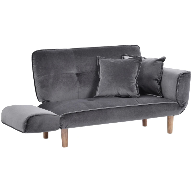 Grey 2-Seater Recliner Sofa with Wooden Legs, Multi-Position Sleeping Chair, Compact Design 125x61x70 cm