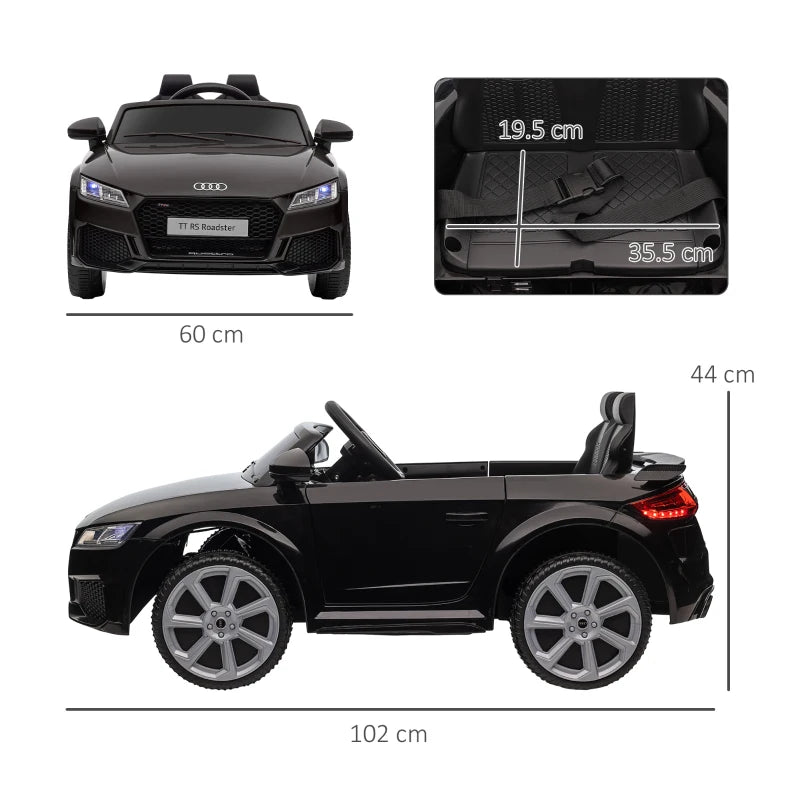 Kids Licensed Audi TT 12V Ride-On Car with Remote, Suspension, Headlights & MP3 Player - Black, 2.5-5km/h