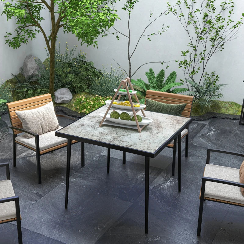 Grey Square Outdoor Dining Table for 4 with Marble Glass Top