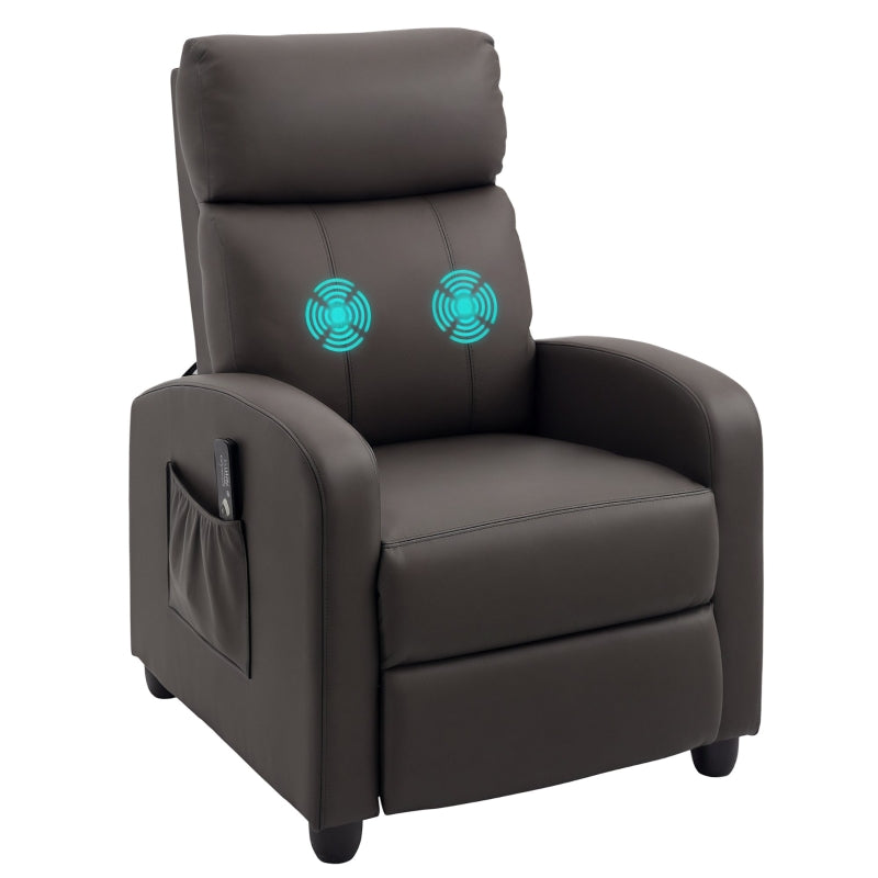 Massage Recliner Armchair in Faux Leather with Adjustable Leg Rest and Side Pocket for Living Room, Brown