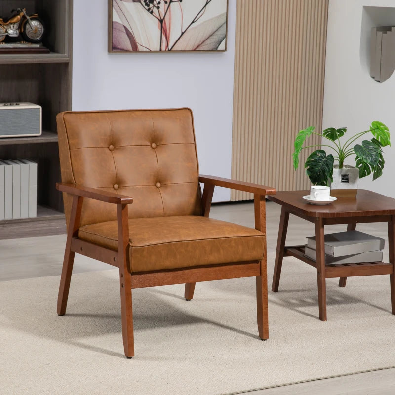 Retro-Style Accent Chair with Brown Faux Leather Seat for Stylish Home Decor