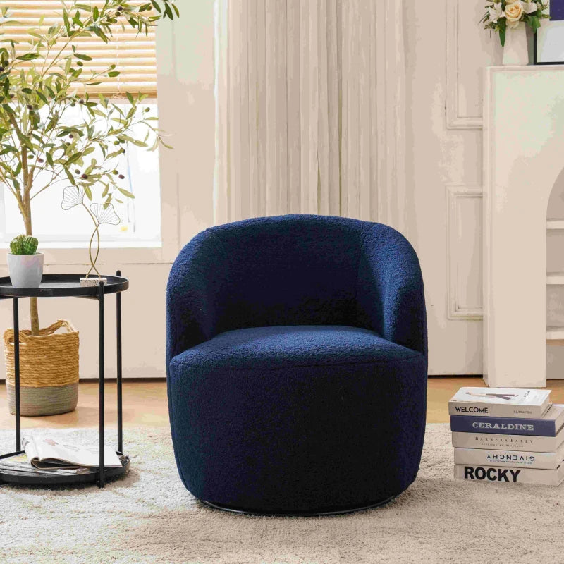 Ergonomic Dark Blue Swivel Armchair with 360° Rotation for Living Room, 64x64x71 cm