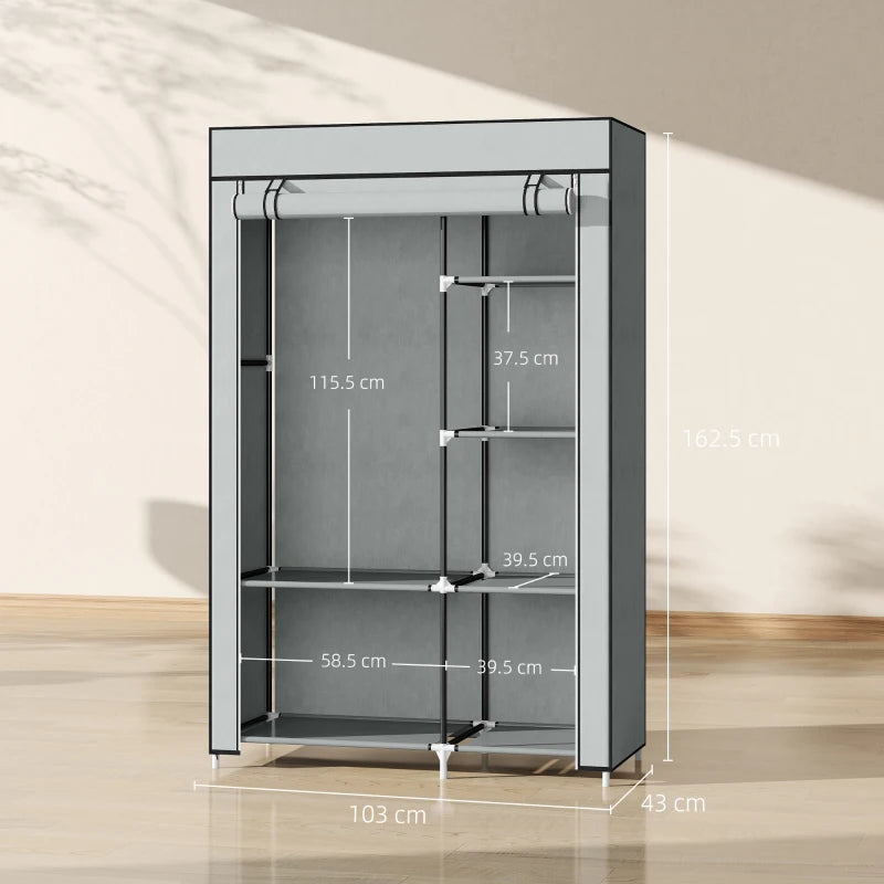 Portable Fabric Wardrobe with 6 Shelves and Hanging Rail Light Grey 103x43x162.5 cm
