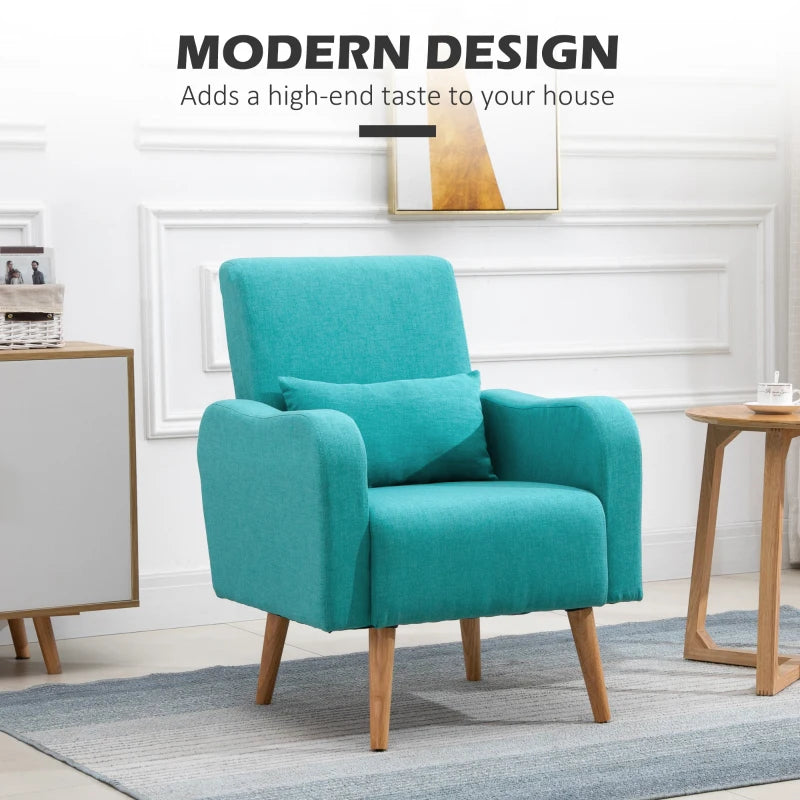Linen-Touch Accent Chair with Pillow - Upholstered Lounge Sofa for Living Room, Club Chair in Teal