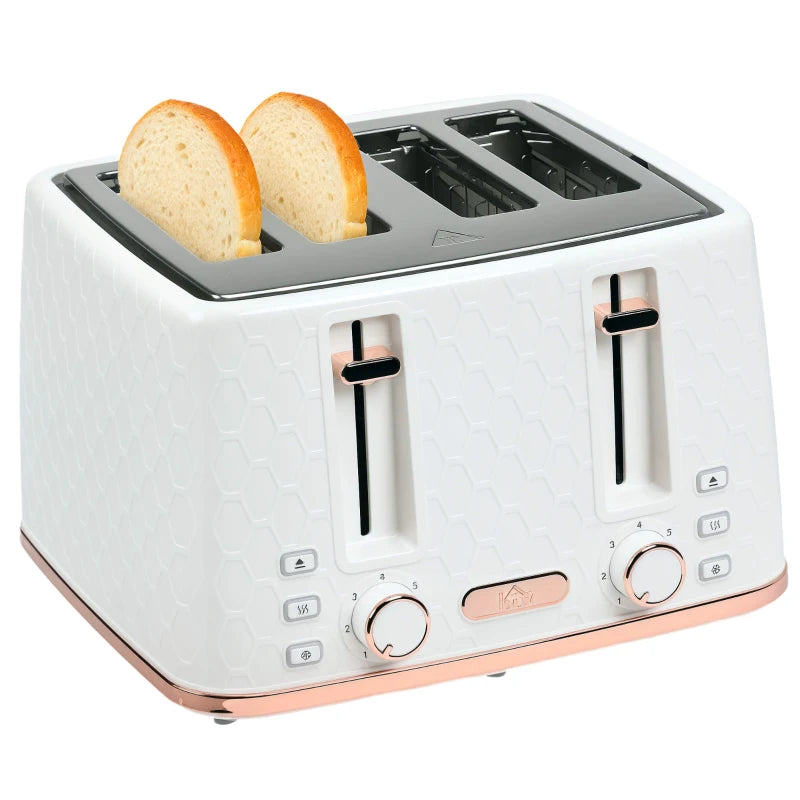 Premium Four-Slice Honeycomb Toaster in White - Fast Toasting, Stylish Design, Perfect for Family Breakfasts