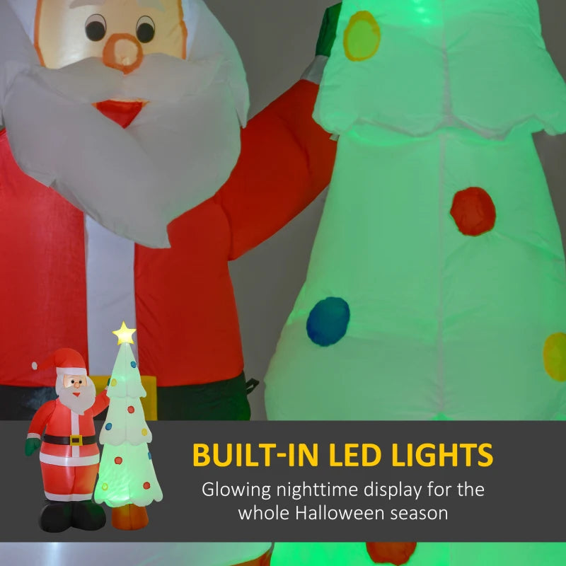7ft Inflatable Santa Claus & Christmas Tree with Rotating Magic Ball Light - LED Outdoor Yard Decoration for Holiday Parties