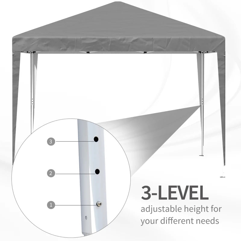 Grey 3x3m Pop Up Garden Gazebo Tent with Adjustable Height & Carrying Bag