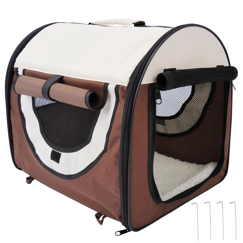 Folding Fabric Soft Pet Crate - Brown, 46L x 36W x 41H cm - Portable, Lightweight, Ideal for Dogs & Cats