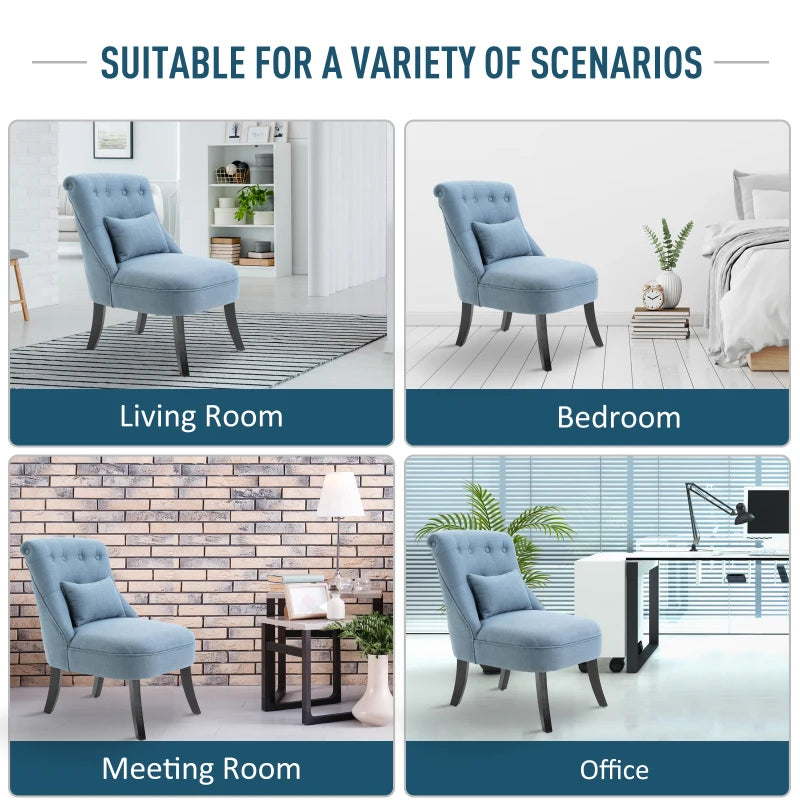 Upholstered Fabric Single Sofa Dining Chair with Pillow and Solid Wood Legs for Living Room, Blue