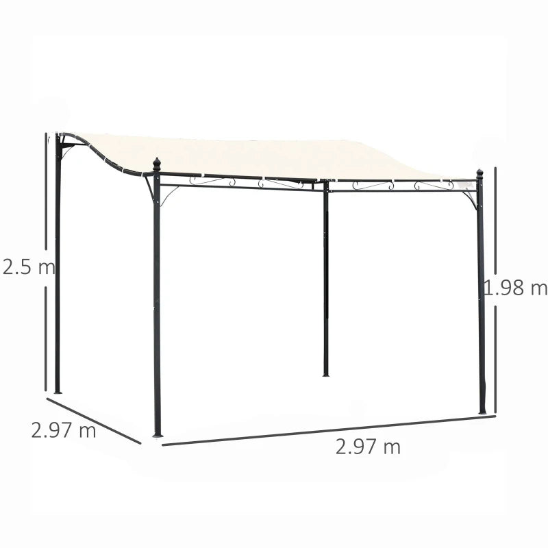 Wall Mounted Garden Porch Canopy - Black/Cream White, 3x3m