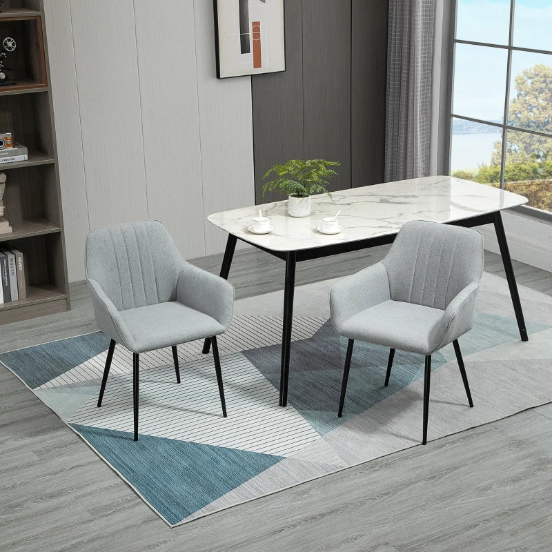 Set of 2 Light Grey Upholstered Linen Dining Chairs with Metal Legs - Stylish Accent Chairs for Modern Homes
