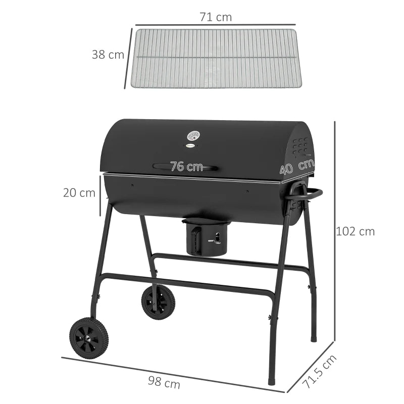 Steel Charcoal BBQ Grill with Ash Catcher and Warming Rack - Black