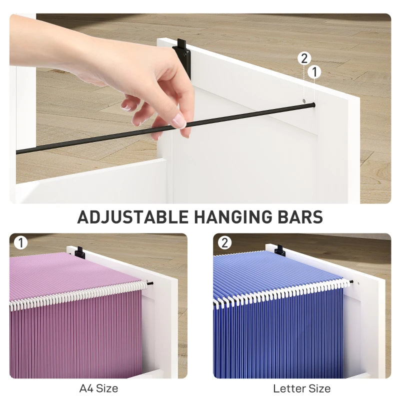 Secure 3 Drawer Filing Cabinet with Lock - Adjustable Hanging Bars for A4 Files - Stylish White Office Storage Solution
