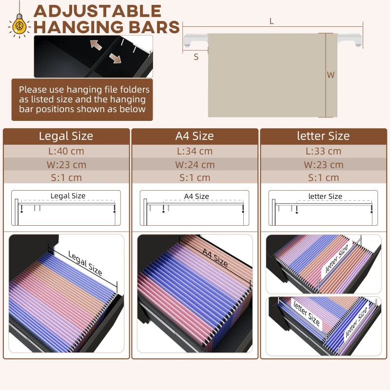 Vinsetto 3-Drawer Vertical Filing Cabinet - Mobile Steel File Cabinet with Lock, Pencil Tray & 5 Wheels, Pre-Assembled, Black