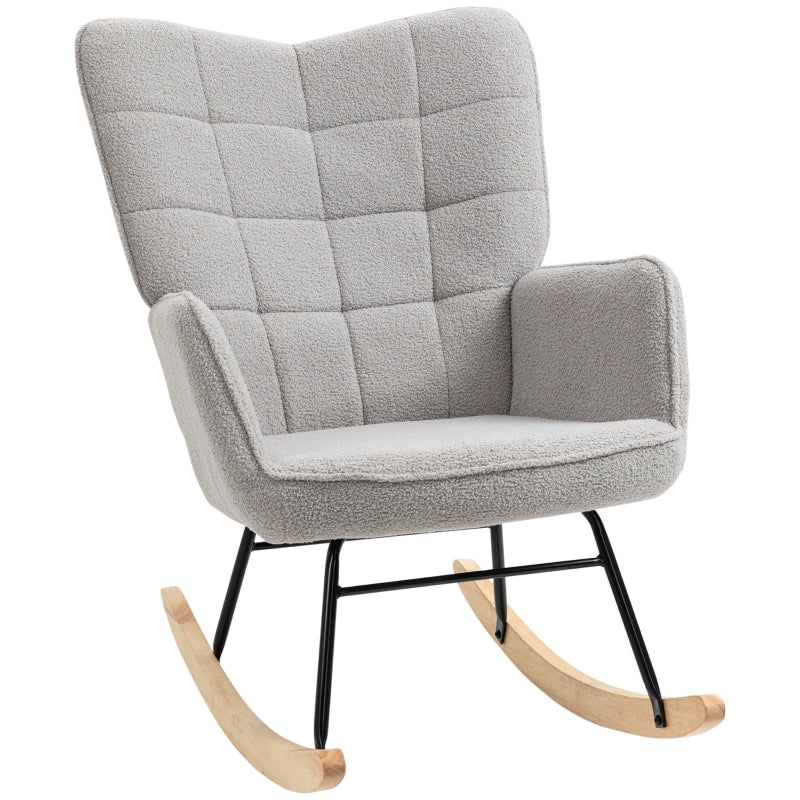 Berber Fleece Nursery Glider Rocker for Nursing, Wingback Rocking Chair in Light Grey for Living Room