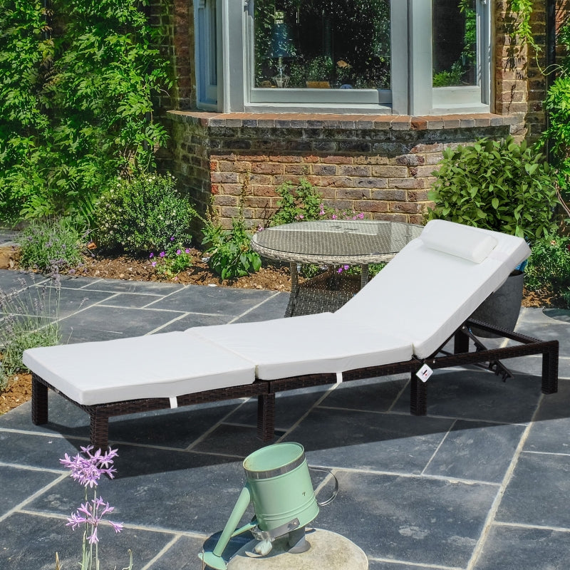 White Rattan Sun Lounger with Padded Cushion & Headrest