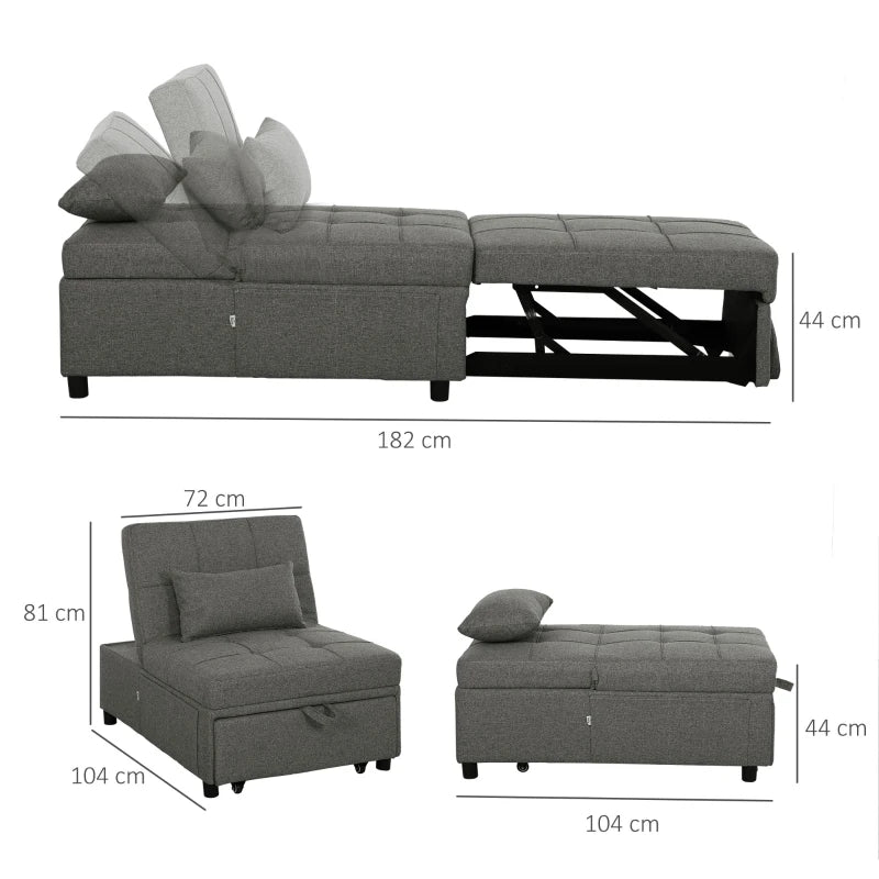 Versatile Dark Grey Four-in-One Sleeper Chair for Compact Living Spaces