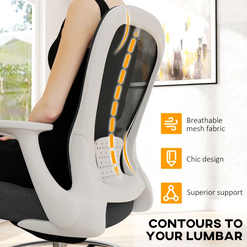 Ergonomic Draughtsman Chair - Mesh Drafting Chair with Flip-Up Armrests & Adjustable Foot Ring - Black & White Office Seating