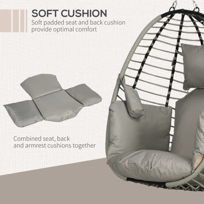 Grey Rattan Hanging Egg Chair with Seat Cushion