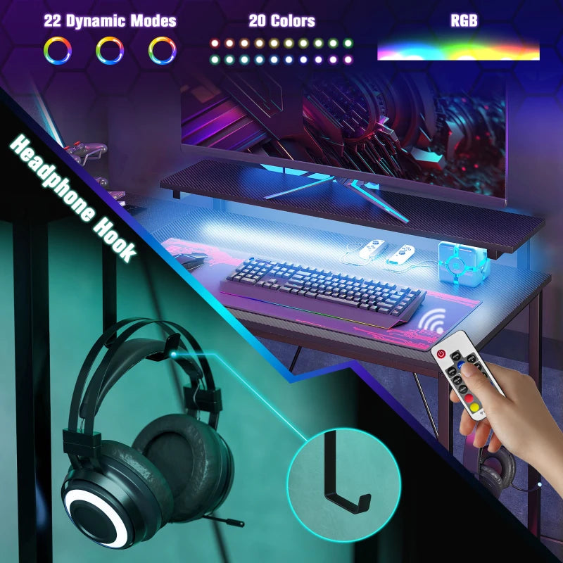 Reversible 'L' LED Light Gaming & Work Desk - Stylish Black Design for Ultimate Comfort and Productivity