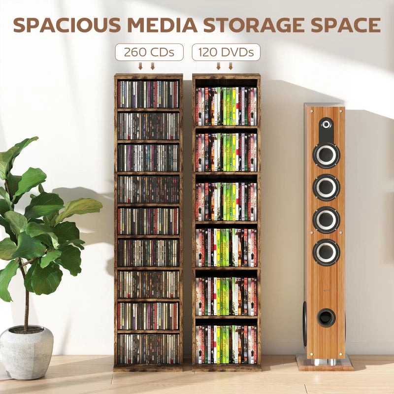 260 Narrow CD Storage Unit - Rustic Brown - Stylish & Space-Saving Organizer for CDs, DVDs, and Media