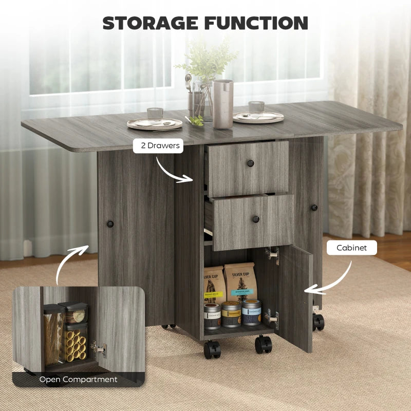 Multi-Storage Grey Drop Leaf Dining Table for Six - Space-Saving, Stylish, Perfect for Modern Homes