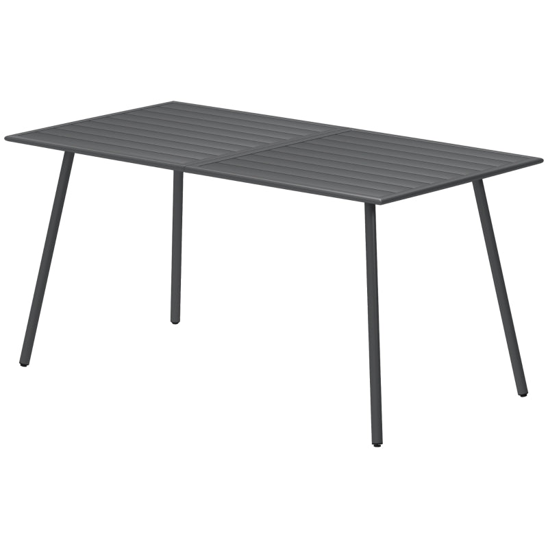 Outdoor Rectangle Garden Table for 6 - Slat Top, Steel Frame, 150x80 cm, Grey
