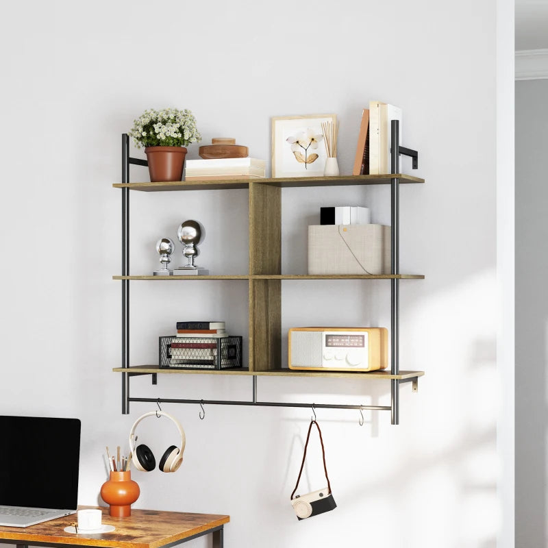 Three-Tier Floating Shelf - Stylish Grey Wood Effect Wall Storage for Home Decor and Organization