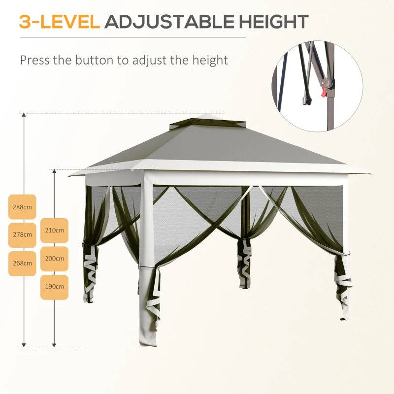 Dark Grey Pop Up Canopy Tent with Double Roof and Mesh Sidewalls