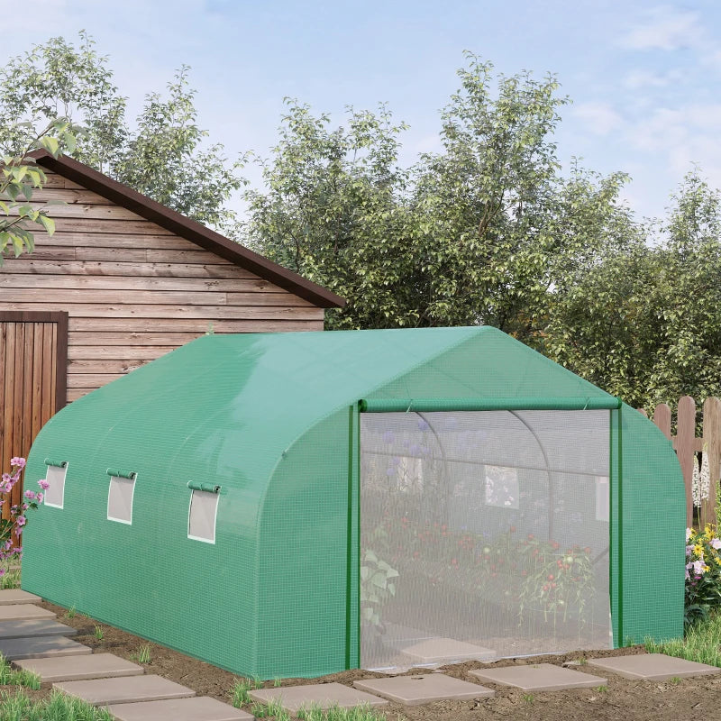 Green Mesh Door Garden Greenhouse, PE Cover, 6 Windows, 4.5x3x2m