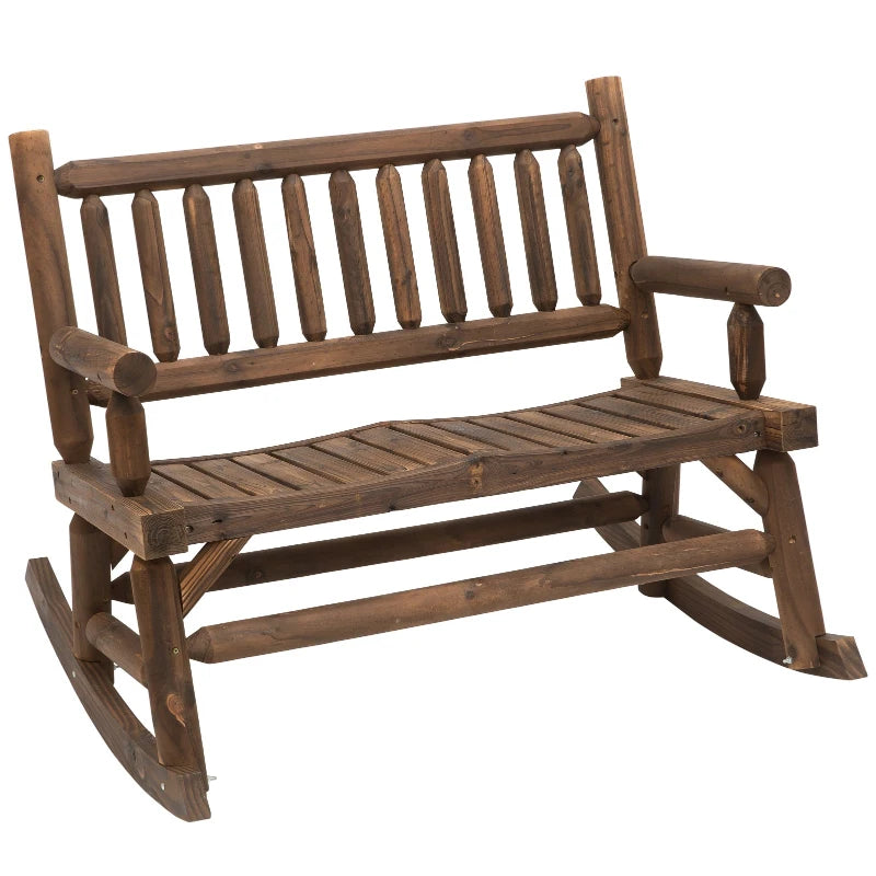 Rustic Style Dark Brown Wood Rocking Loveseat Bench