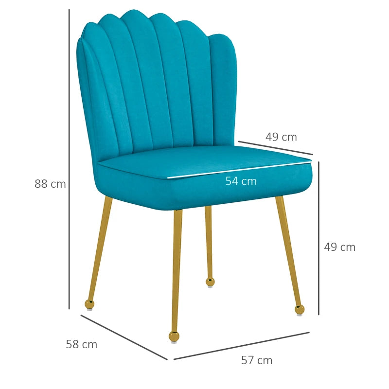 Luxurious Velvet-Feel Blue Shell Accent Chair - Stylish Home Decor for Living Room, Bedroom, and Office Seating