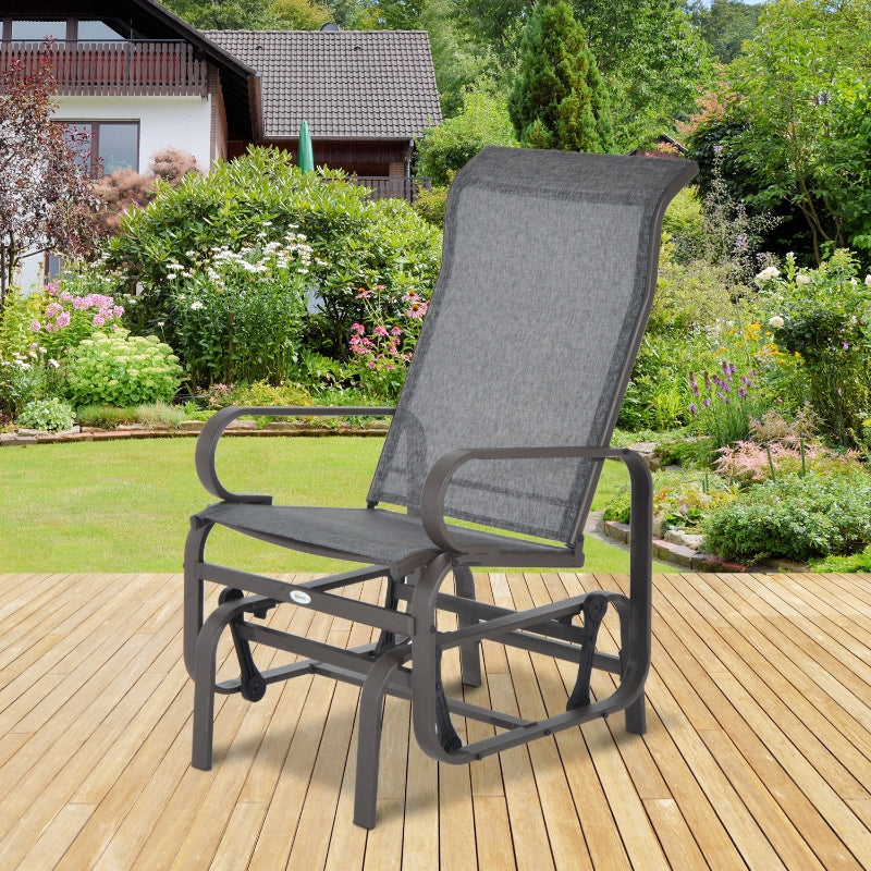 Grey & Brown Outdoor Gliding Rocking Chair - Sturdy Metal Frame