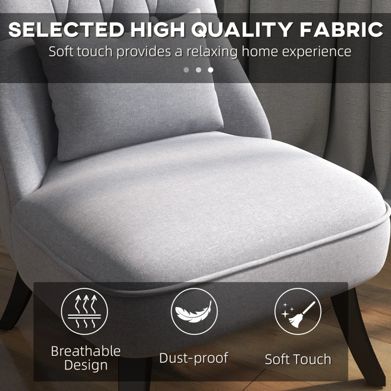 Stylish Grey Fabric Tub Chair with Pillow, Upholstered Single Sofa for Living Room and Bedroom, Set of 2