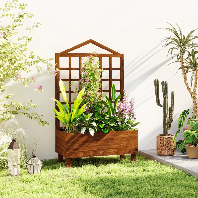 Wooden Garden Planters with Trellis for Climbing Vines