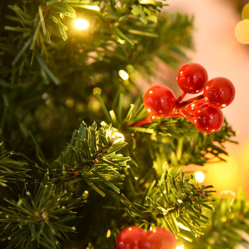 5FT Prelit Artificial Pencil Christmas Tree with Warm White LED Lights & Red Berries - Festive Holiday Home Decoration