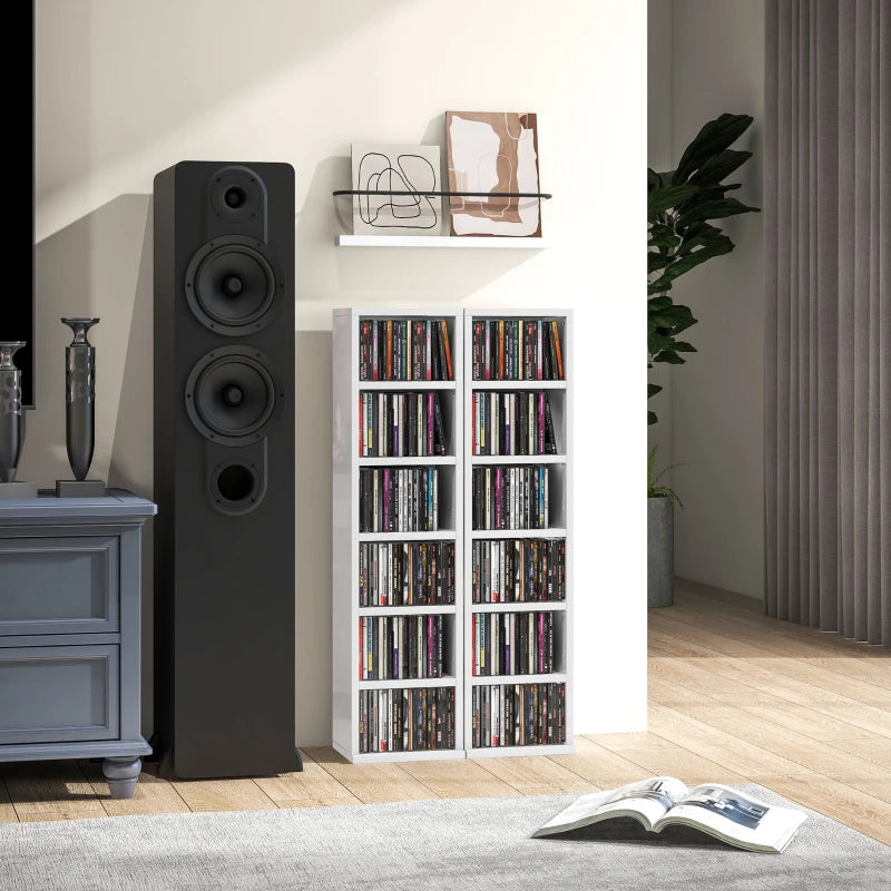 Set of 2 High Gloss White CD Storage Units - Stylish and Modern Organizer for 102 CDs - Perfect for Home Decor