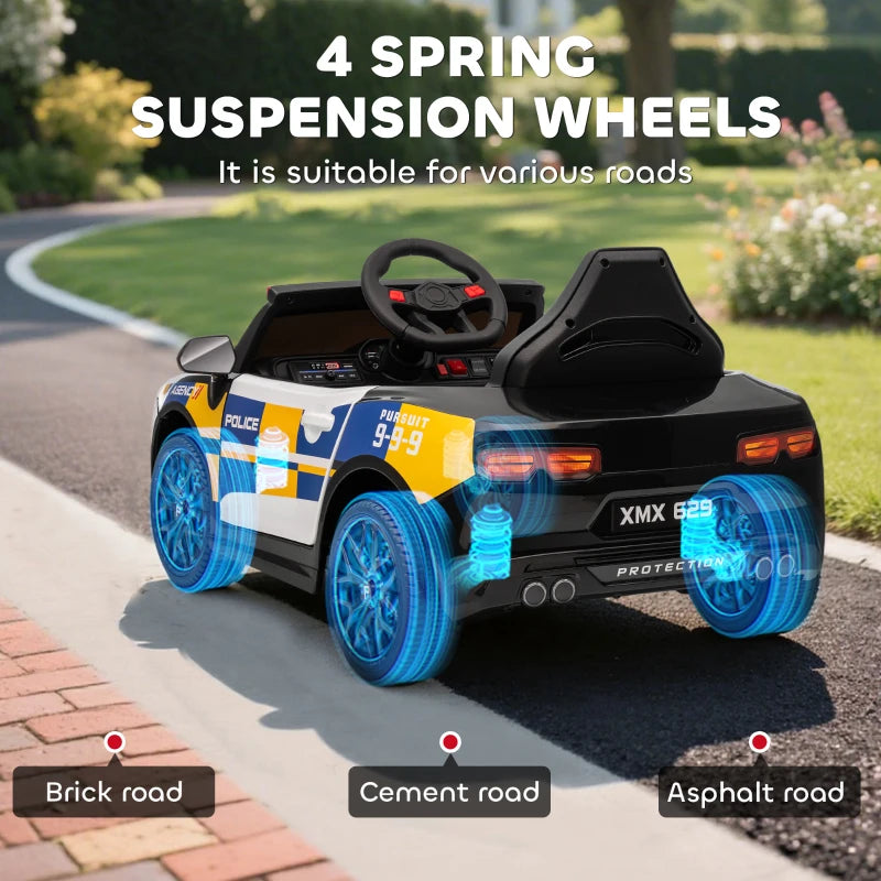 Kids Electric Police Car Ride On with Remote Control Music Lights for Ages 3-5