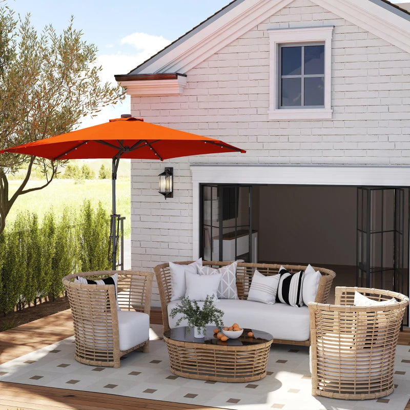 3m Solar LED Cantilever Parasol Umbrella - Orange Outdoor Patio Shade