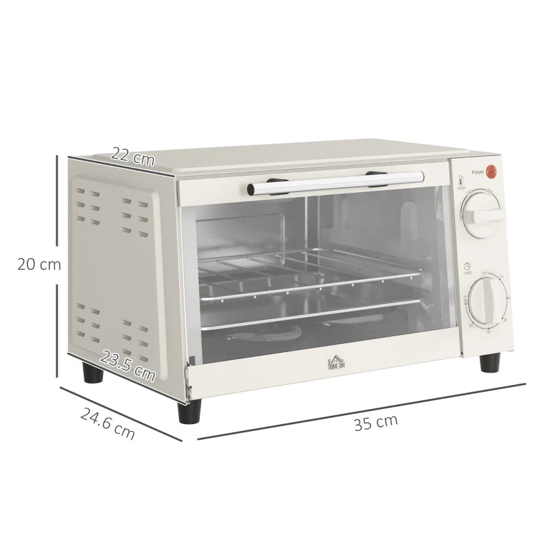 Compact 9L Mini Oven & Electric Grill - Adjustable Temp, Timer, Dishwasher Safe Tray, 750W, Cream Color - Perfect for Small Spaces