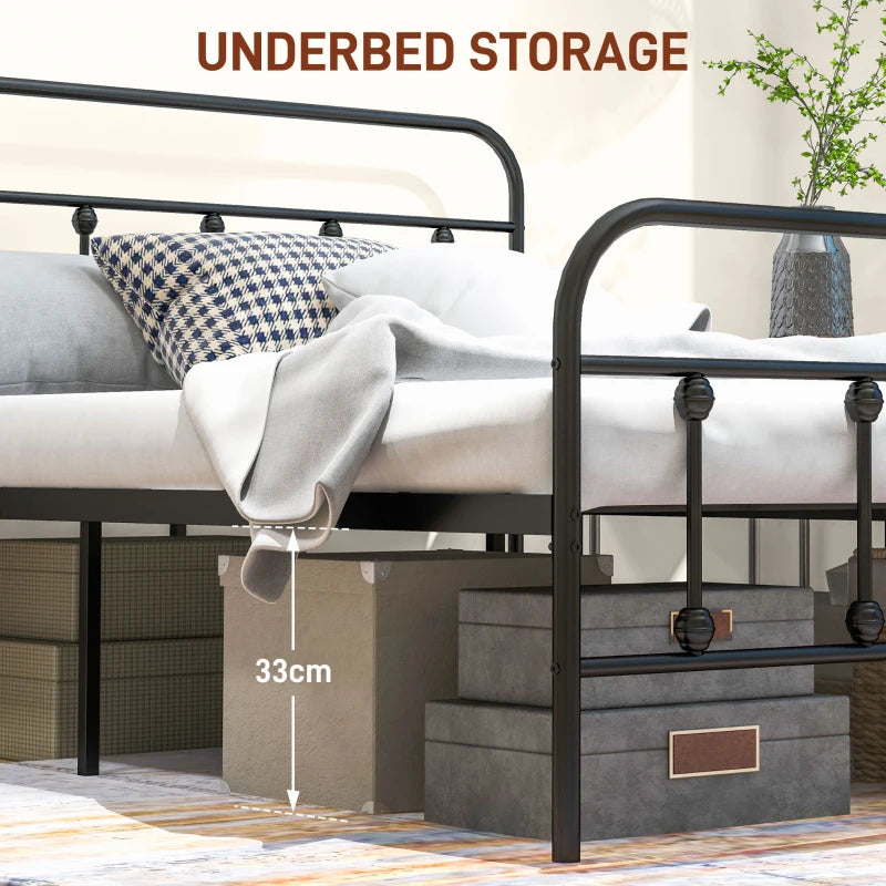 Double Minimalistic Black Metal Bed Frame - Stylish, Durable, Modern Design for Bedroom - Easy Assembly, Space-Saving Solution