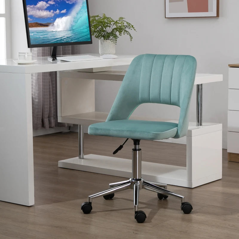 Vinsetto Green Velvet Mid Back Office Chair - Swivel Scallop Shape Computer Desk Chair for Home Study & Bedroom