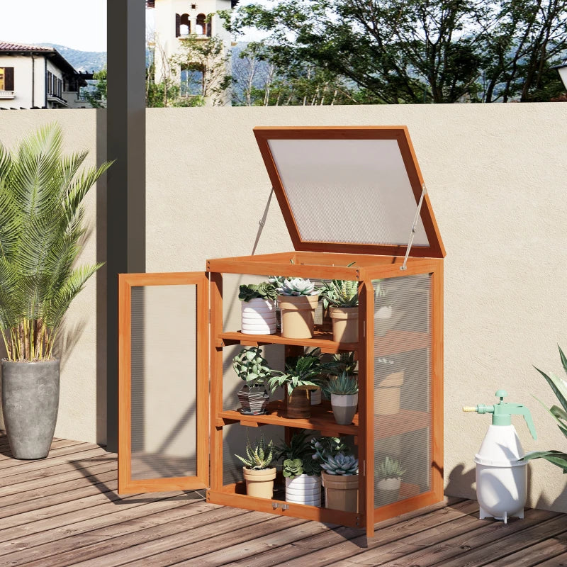 3-Tier Green Polycarbonate Garden Cold Frame with Storage Shelf