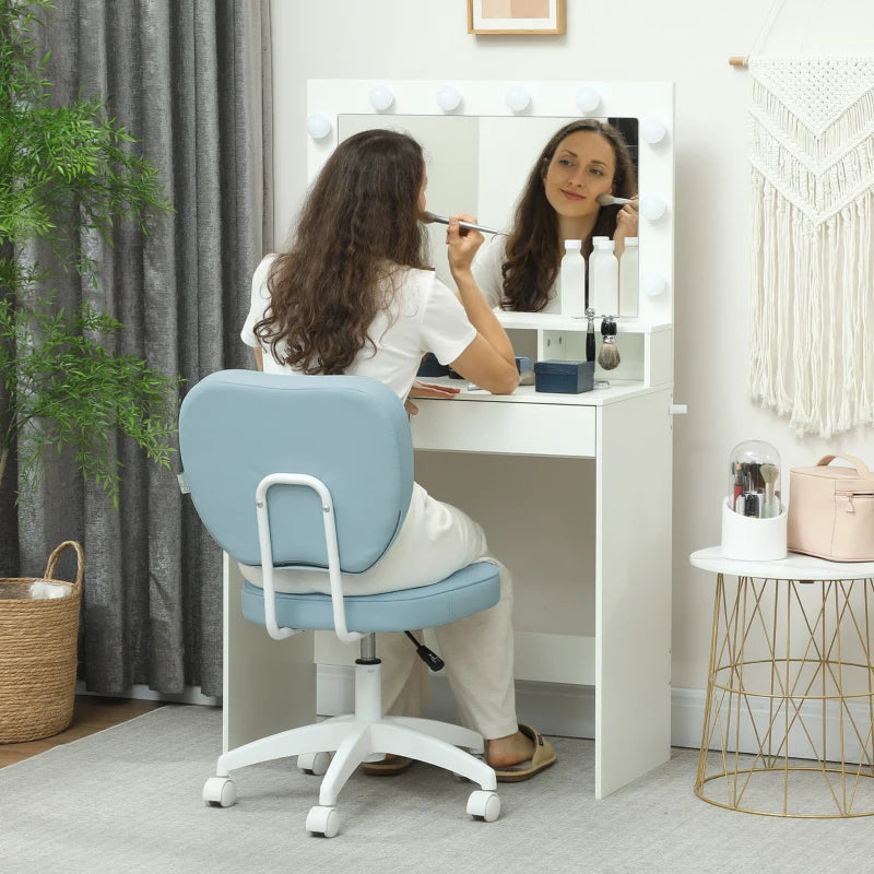 Vinsetto Blue PU Leather Vanity Office Chair - Adjustable Height, Armless Design, Swivel Wheels for Home & Office