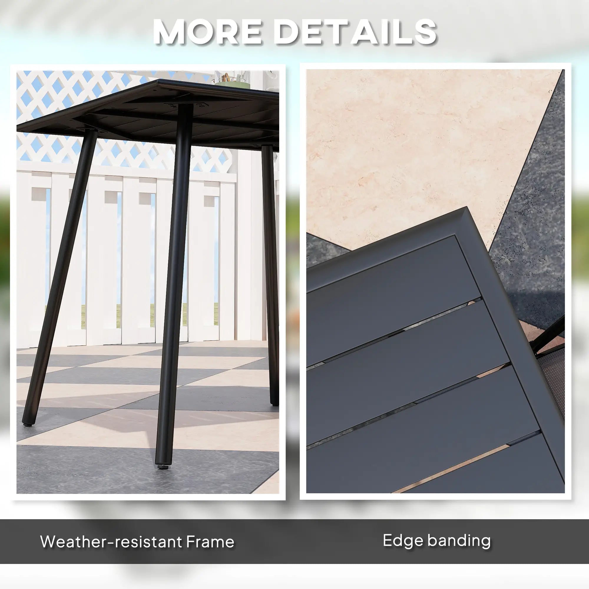 Black Square Garden Table with Slat Top