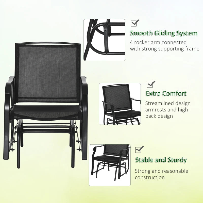 Black Glider Rocking Chair Set with Table - Patio Furniture Bistro Set