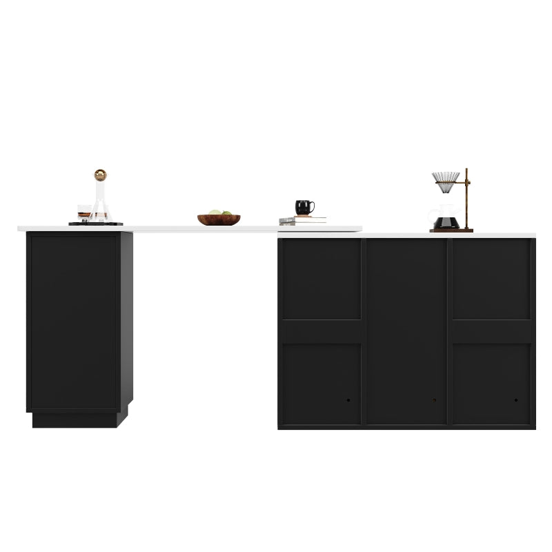 360° Swiveling Kitchen Island with Marble Top & Storage - Stylish Bar Table for Kitchen & Living Room, Black, 198.5L x 30W x 72.5H cm
