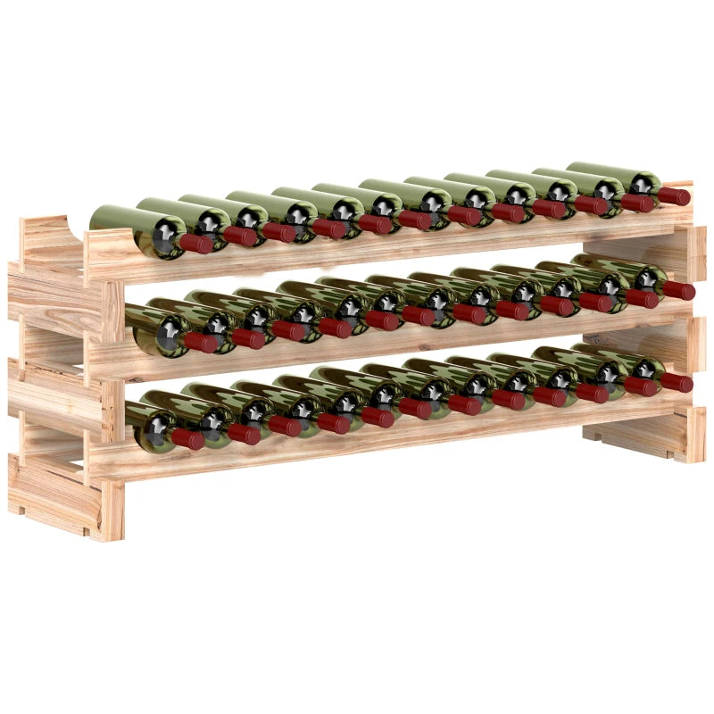 Elegant Three-Tier Wooden Wine Rack for 36 Bottles - Natural Finish, Perfect for Home or Wine Cellar Storage