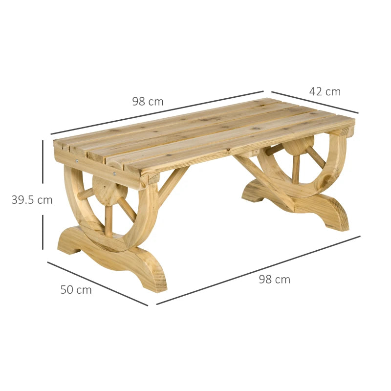 Rustic Wooden 2-Person Garden Bench with Wheel Legs, Natural Wood Finish