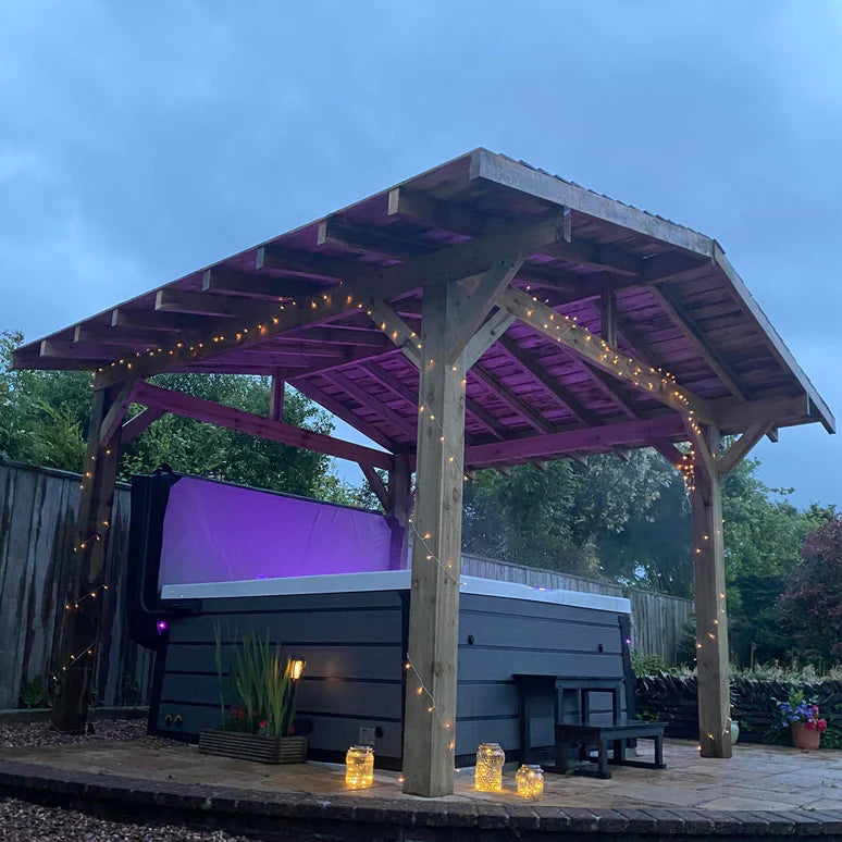 Ruby Wooden Apex Gazebo with Cedar Featheredge Roof – With Overhang Design